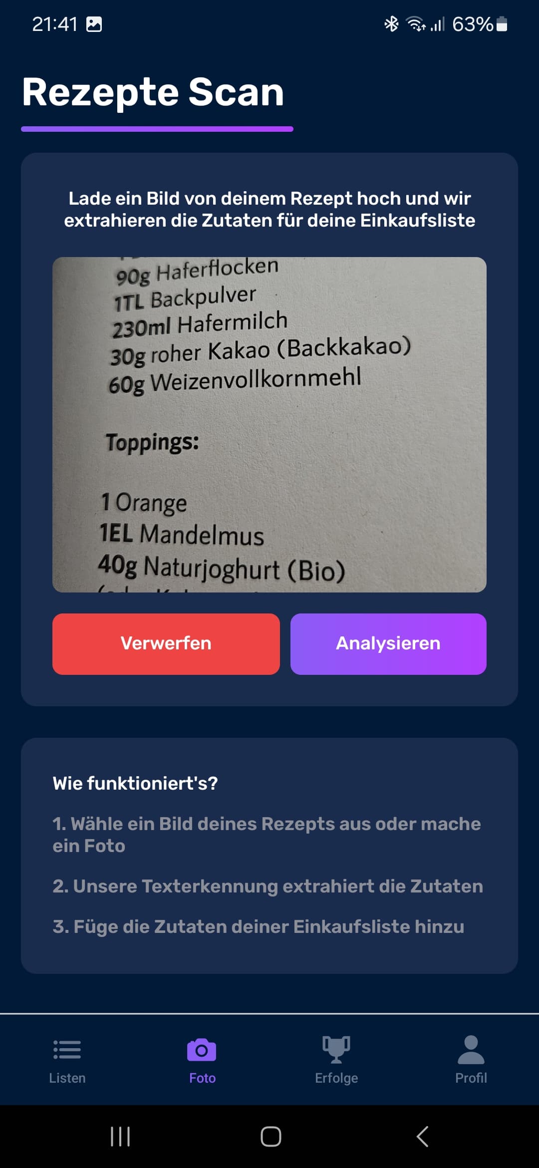 Screenshot: Rezepte Scan
